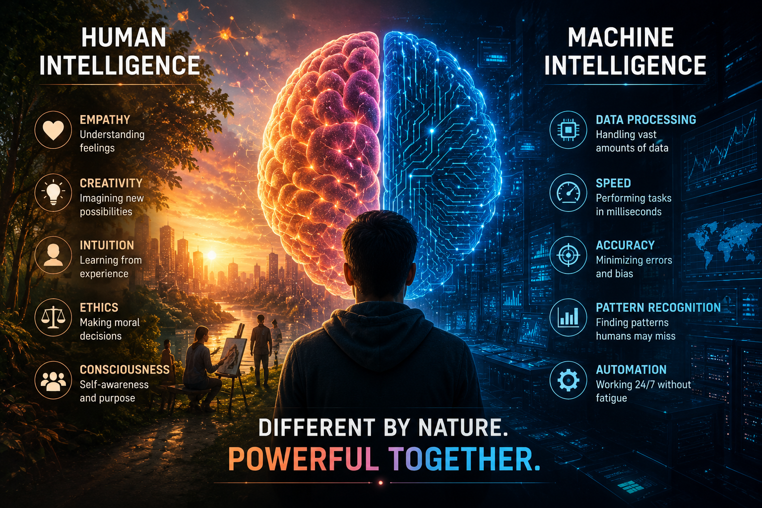 Human Intelligence and Machine Intelligence - Different by Nature, Powerful Together