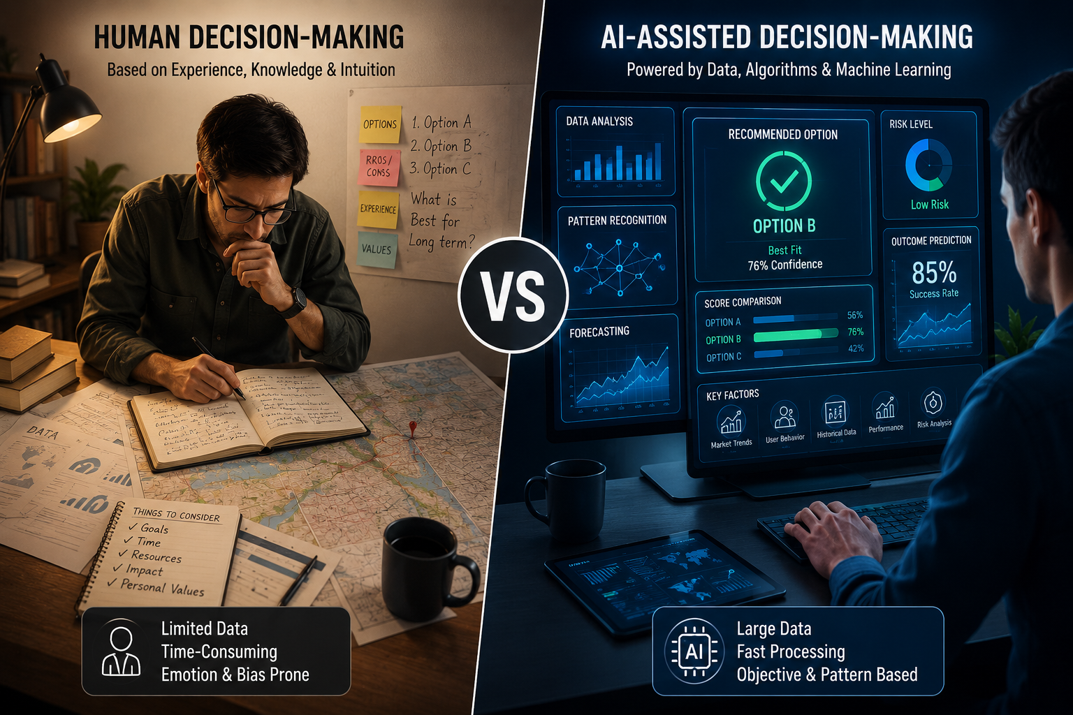 Comparison between human decision-making and AI-assisted decision-making
