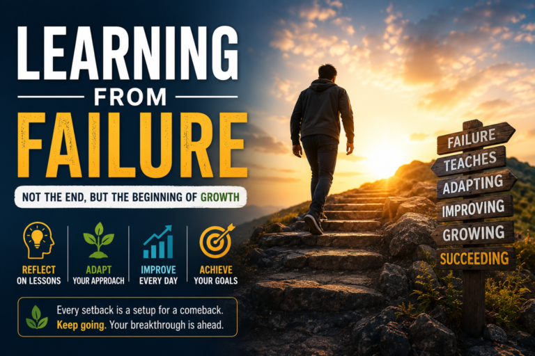 Learning from Failure feature image showing a person rising stronger after overcoming setbacks, symbolizing resilience, growth, and success through perseverance.