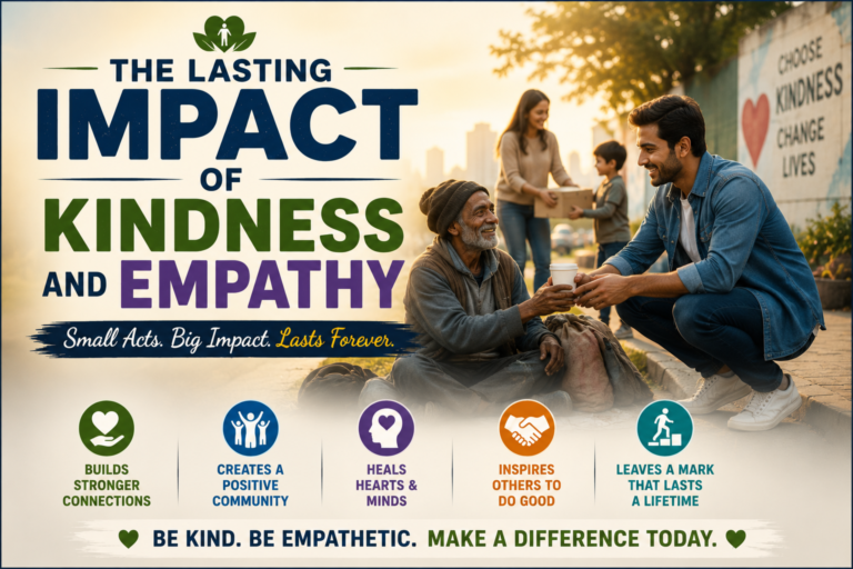 The Lasting Impact of Kindness and Empathy feature image showing compassion, helping others, emotional support, human connection, and positive relationships.