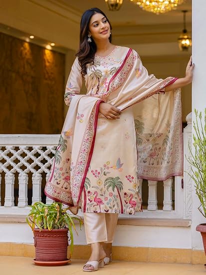 VredeVogel Women's Viscose Silk Blend Straight Kurta Pant Set