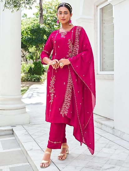 VredeVogel Women's Silk Blend Embroidery Kurta Pant Set