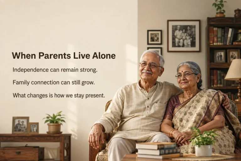 Elderly parents living independently in a familiar Indian family home