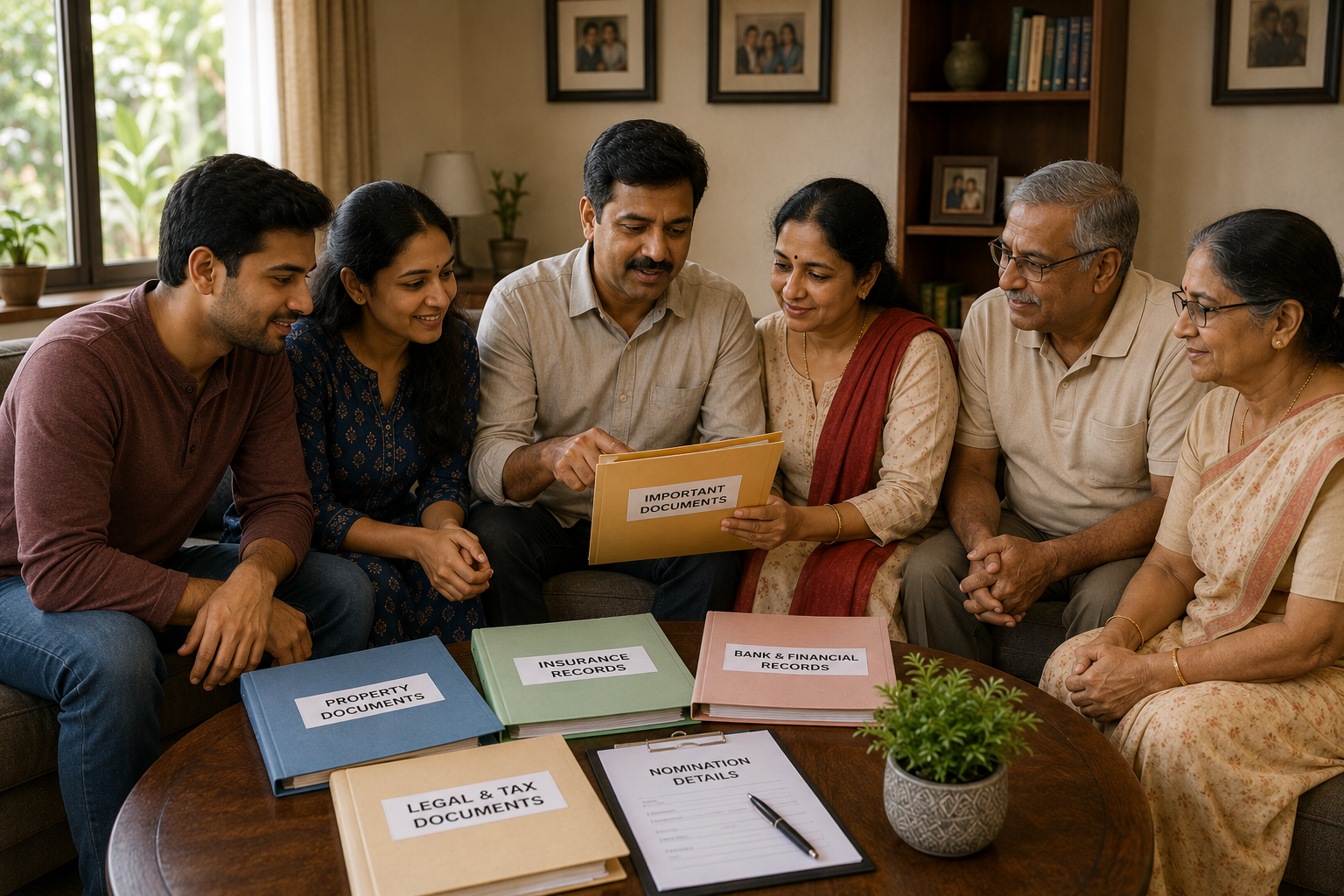 Three Generations of an Indian Family Reviewing Important Documents Together