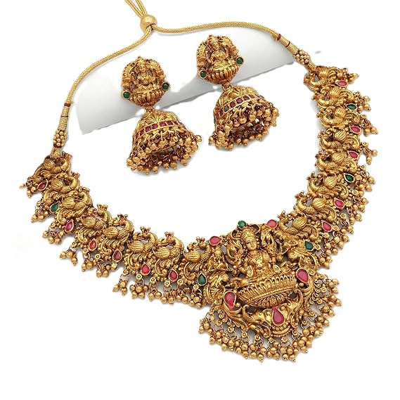 Traditional Antique Gold Plated Goddess Lakshmi Temple Jewelry Necklace Set