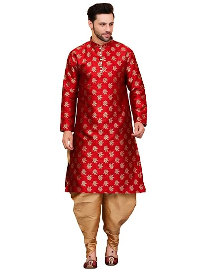 Men Ethnic Gold Leaves 100% Pure Jacquard Kurta and Aladdin Salwar Set