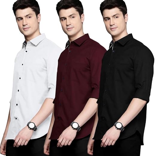 Pinkmint Men's Solid Cotton Blend Casual Shirt