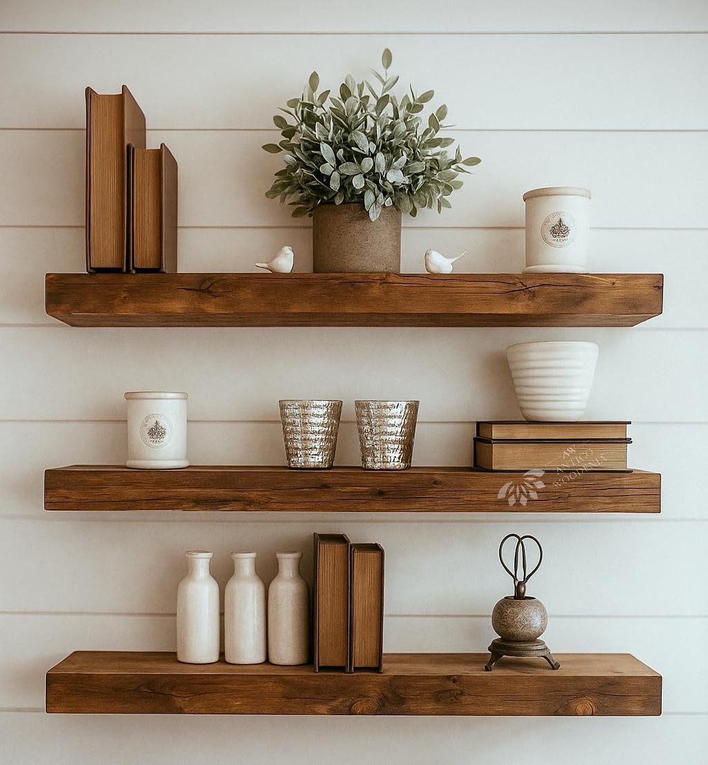 24 Inch Sheesham Laminate Extra Thick Floating Wall Shelf Set of 3