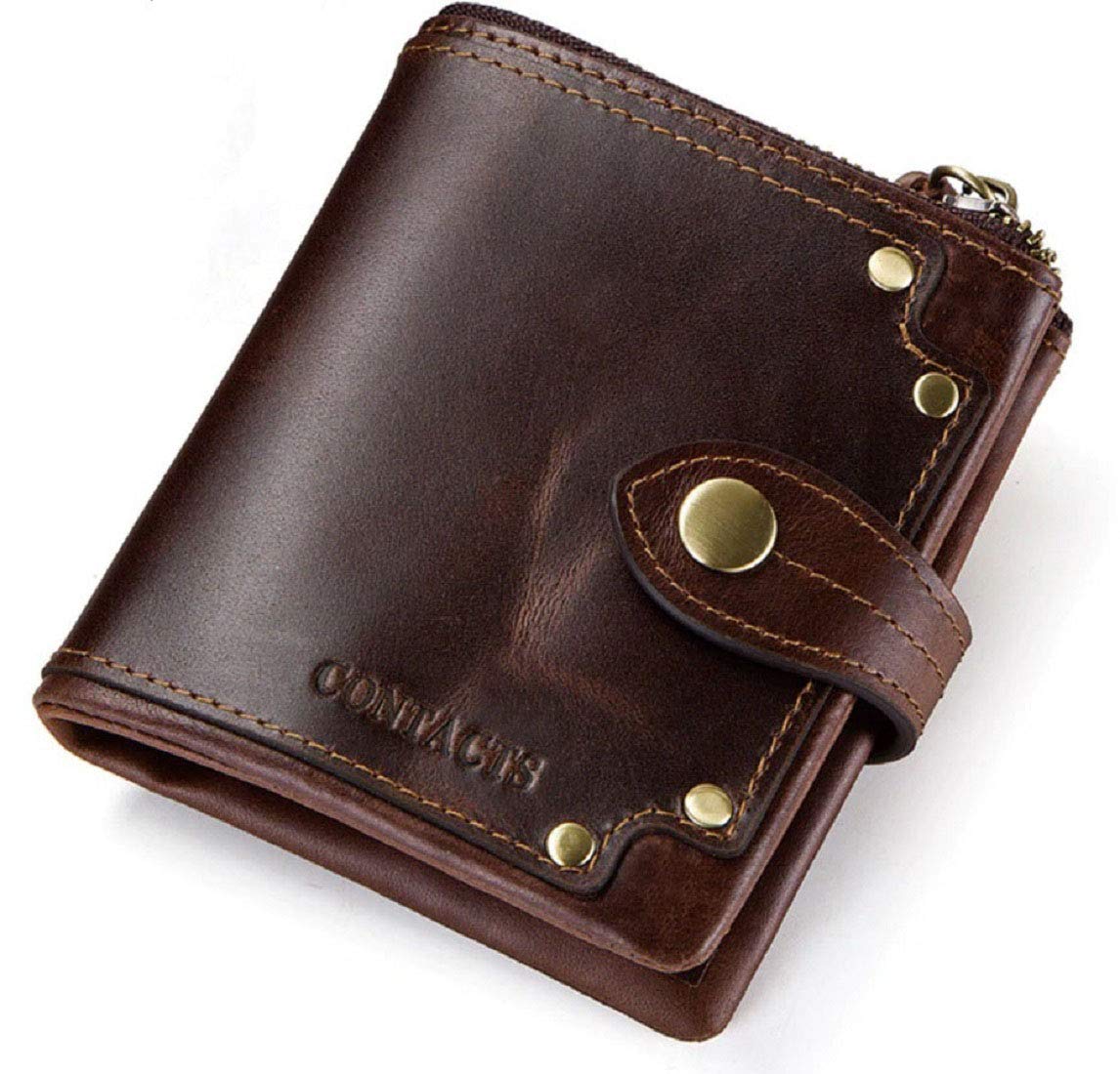 Contacts Men's Genuine Leather RFID Blocking Bifold Wallet Brown