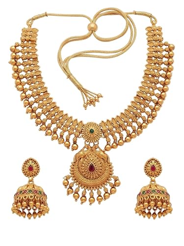 Gold Plated Antique Temple Jewellery Set with Peacock Pendant