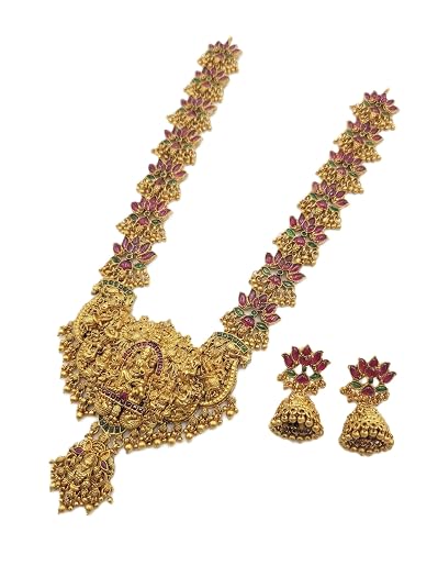 Traditional Kemp Temple Jewellery Set Antique Gold Plated Lakshmi Necklace