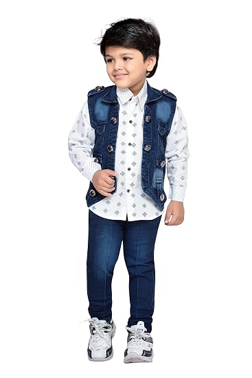 AJ DEZINES Boys Cotton Blend Shirt and Denim Jeans Clothing Set
