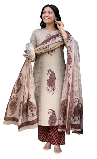 Nermosa Women's Pure Viscose Block Printed Straight Kurta Set