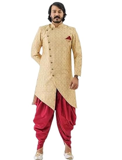 Amzira Men's Asymmetric Indo Western Sherwani Set with Dhoti Pants