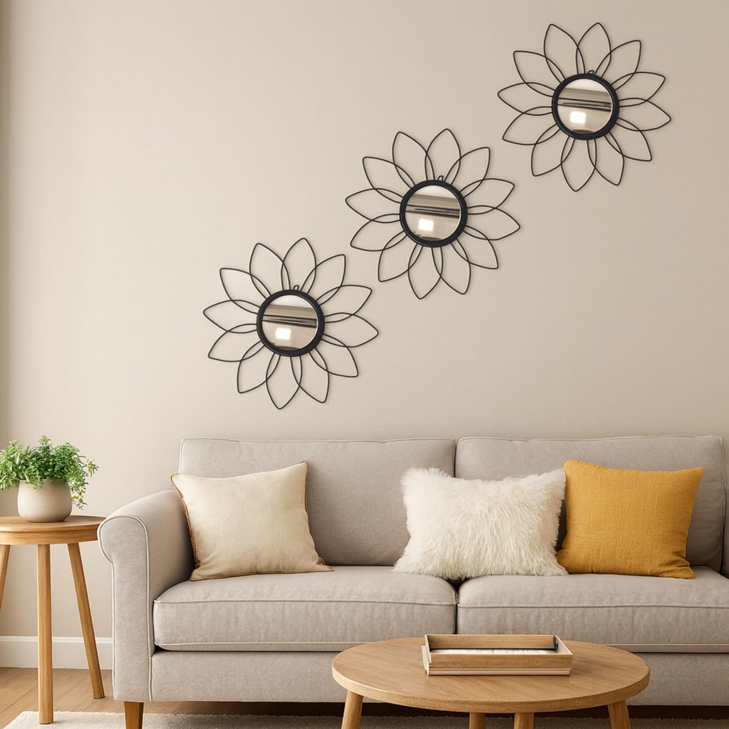 Metal Sunflower Mirror Wall Decor