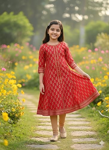 Yash Gallery Kids Maxi Cotton Print Anarkali Dress