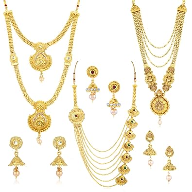 Sukkhi Ethnic Gold Plated Kundan Multi String Necklace Set
