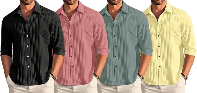 FINIVO FASHION Men's Casual Cotton Plain Shirt Combo Pack of 4