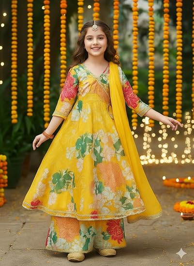 Naixa Girls Rayon Floral Printed Sharara Dress Set