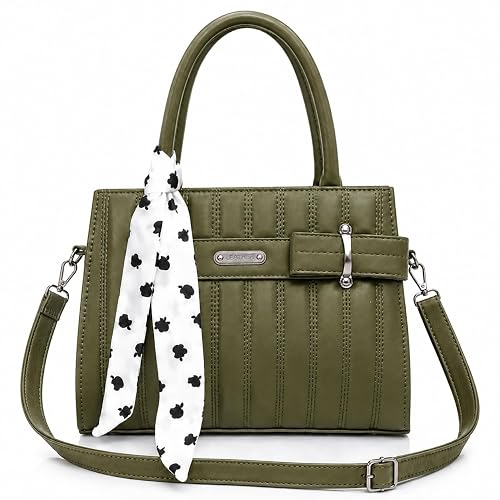 Women's Black PU Leather Handbag with Scarf